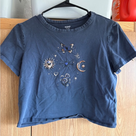 Cotton On Tops - Cotton On Navy Crop Tee with Celestial & Butterfly Motif